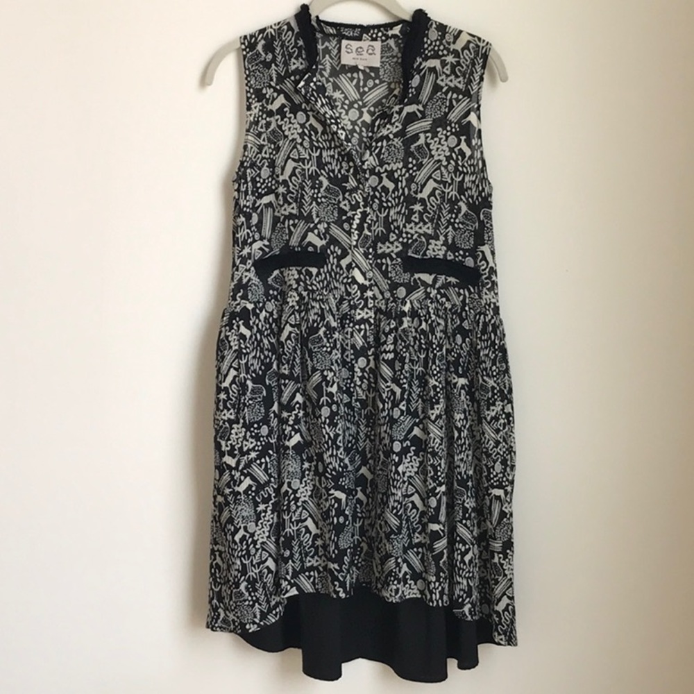 Sea New York Black/Cream Print Dress Size 4